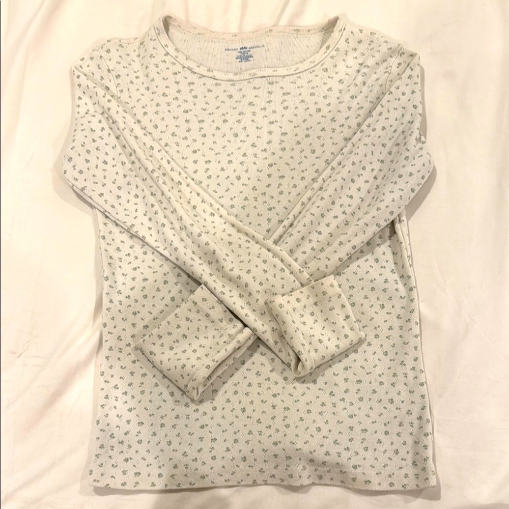 Brandy Melville Cream Floral Long Sleeve Top